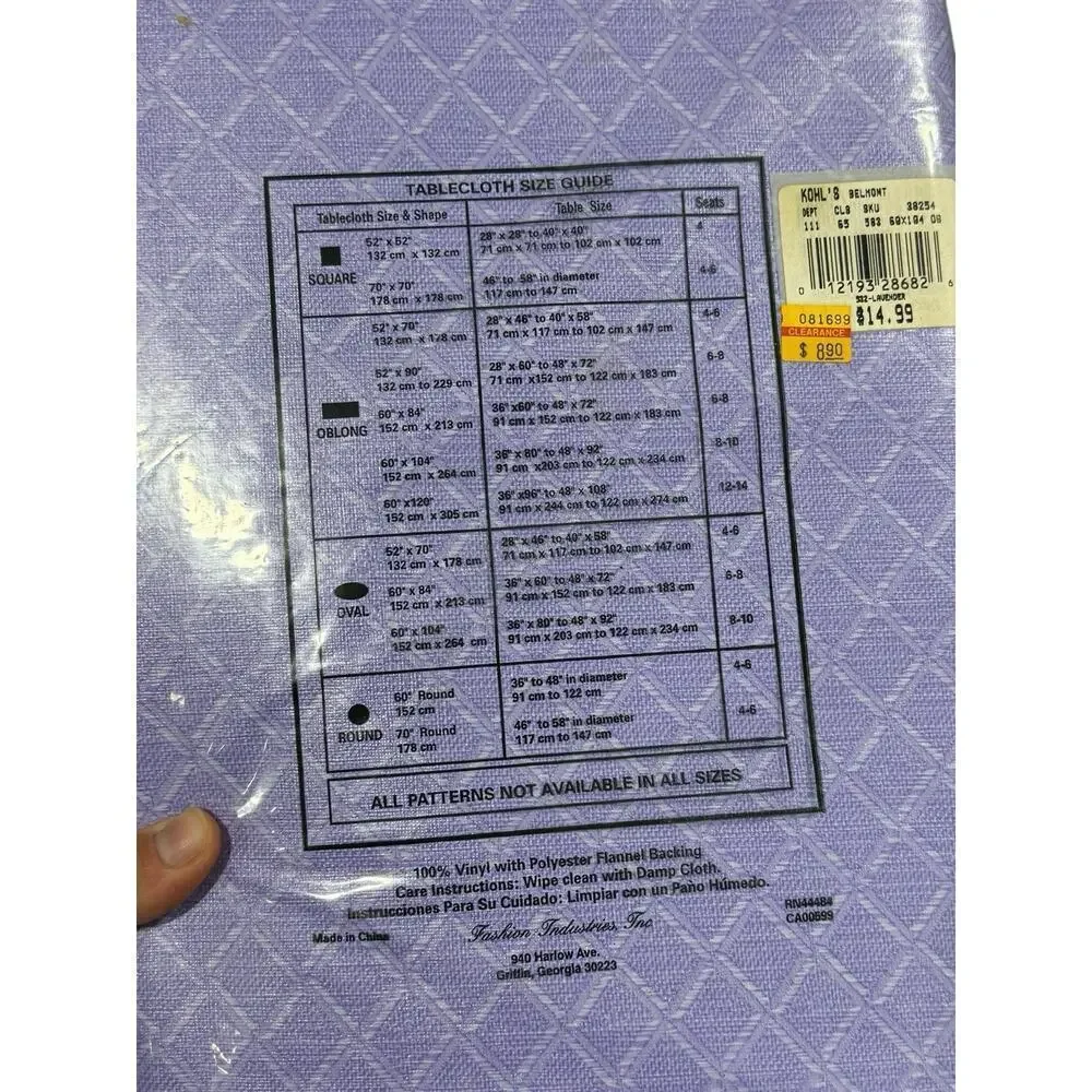 Vintage Fashion Industries Inc Purple Flannel Backed Vinyl Tablecloth 60X104